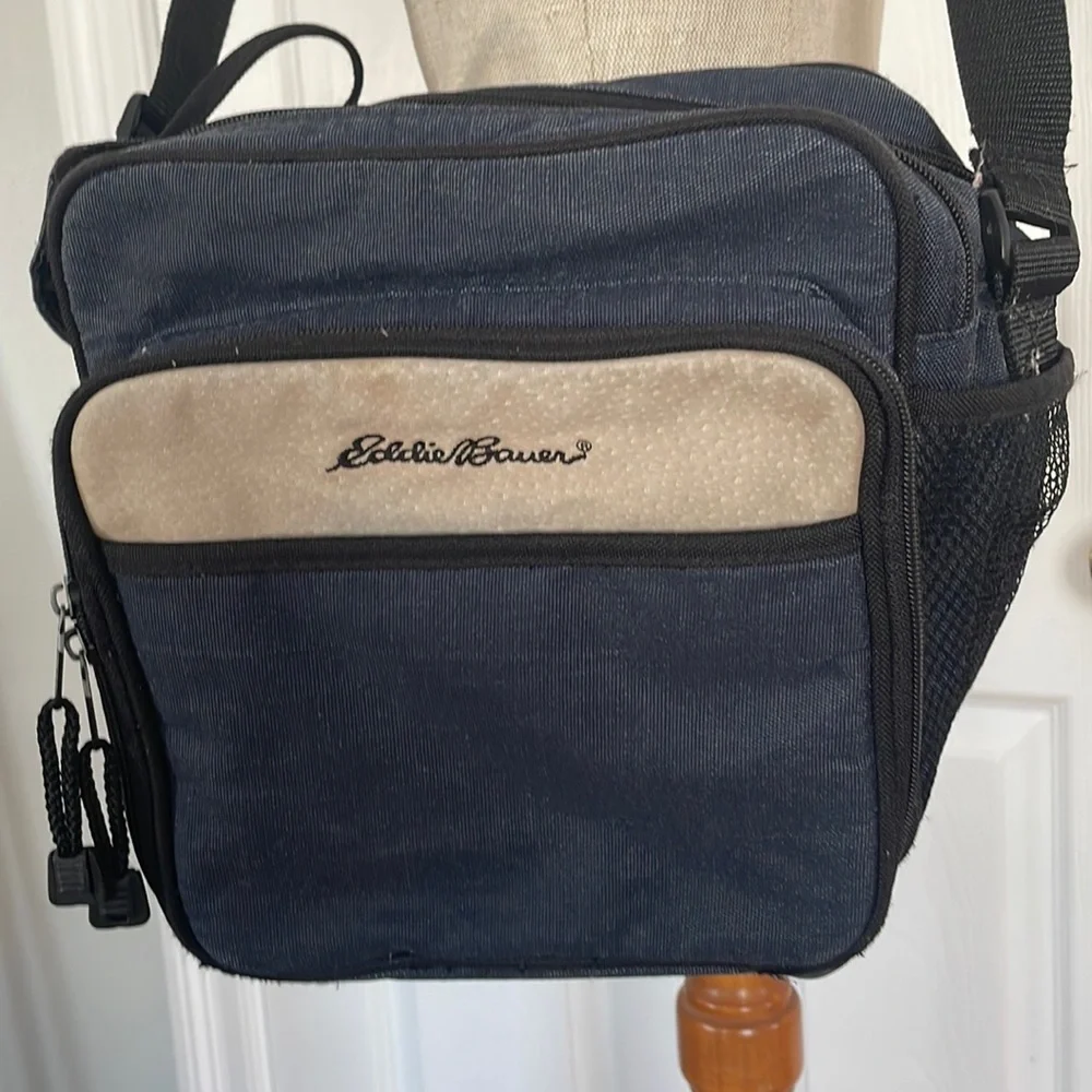 Eddie Bauer black canvas mesh travel lunch diaper camera bag